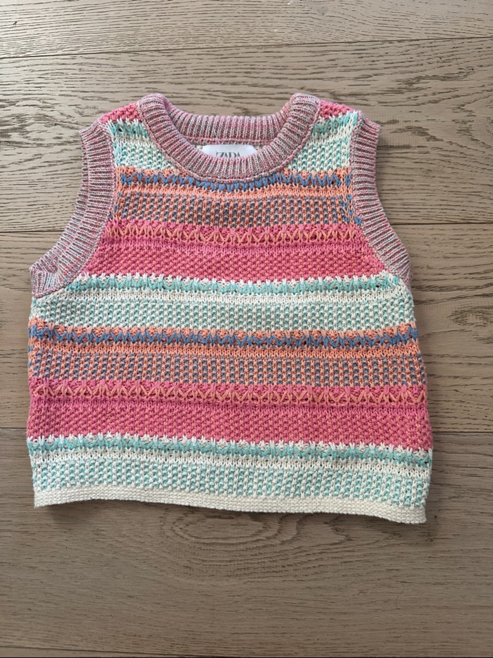 Zara Multicolor Striped Knit Crop Top - Pink, Mint, Coral, Blue, Cream